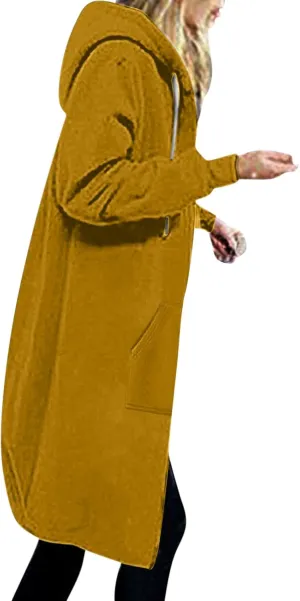 ctdiral Womens Casual Full Zip Up Hoodie Long Sleeve Hooded Long Sweatshirt Outerwear Casual Pockets Tunic Jacket Plus Size
