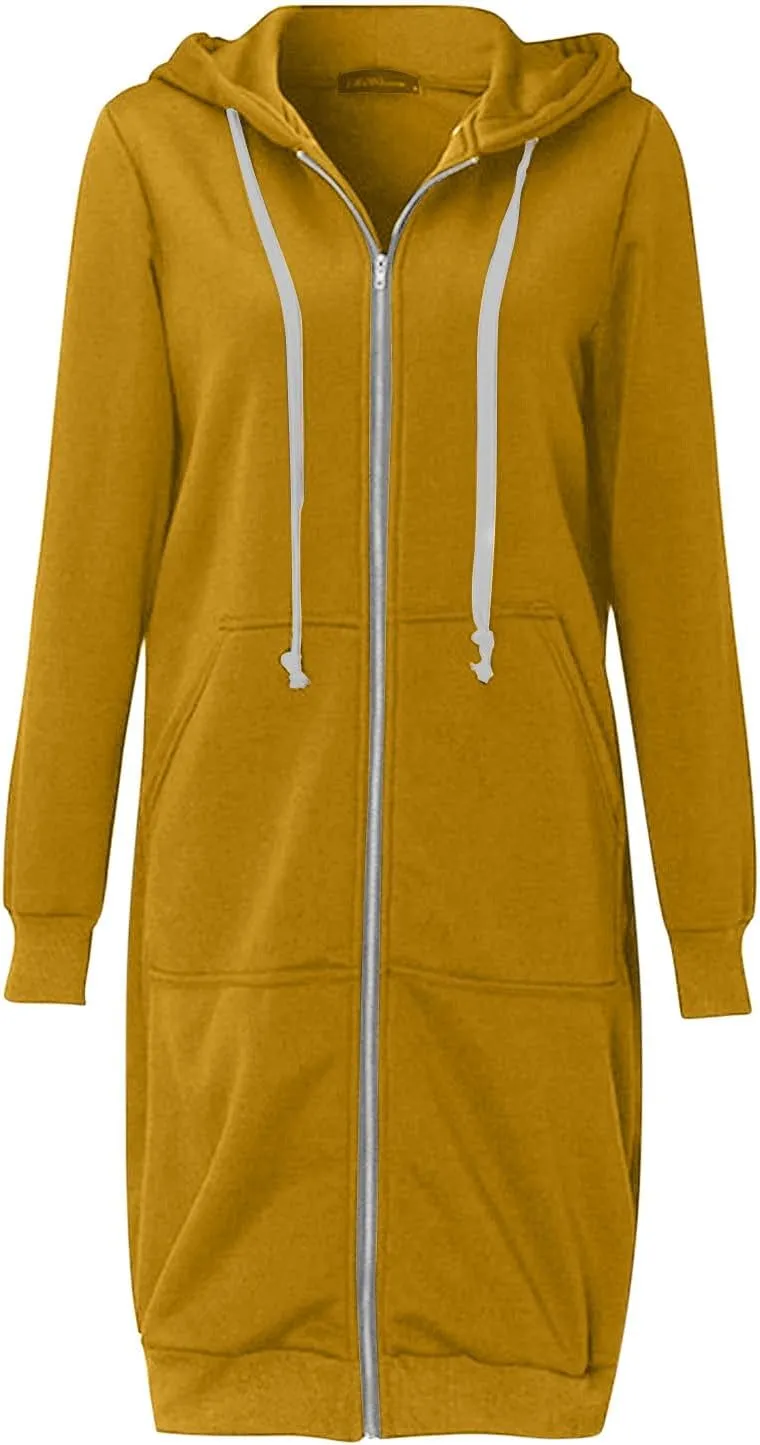 ctdiral Womens Casual Full Zip Up Hoodie Long Sleeve Hooded Long Sweatshirt Outerwear Casual Pockets Tunic Jacket Plus Size