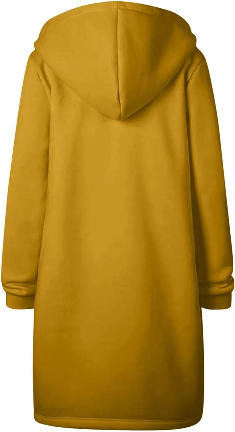 ctdiral Womens Casual Full Zip Up Hoodie Long Sleeve Hooded Long Sweatshirt Outerwear Casual Pockets Tunic Jacket Plus Size