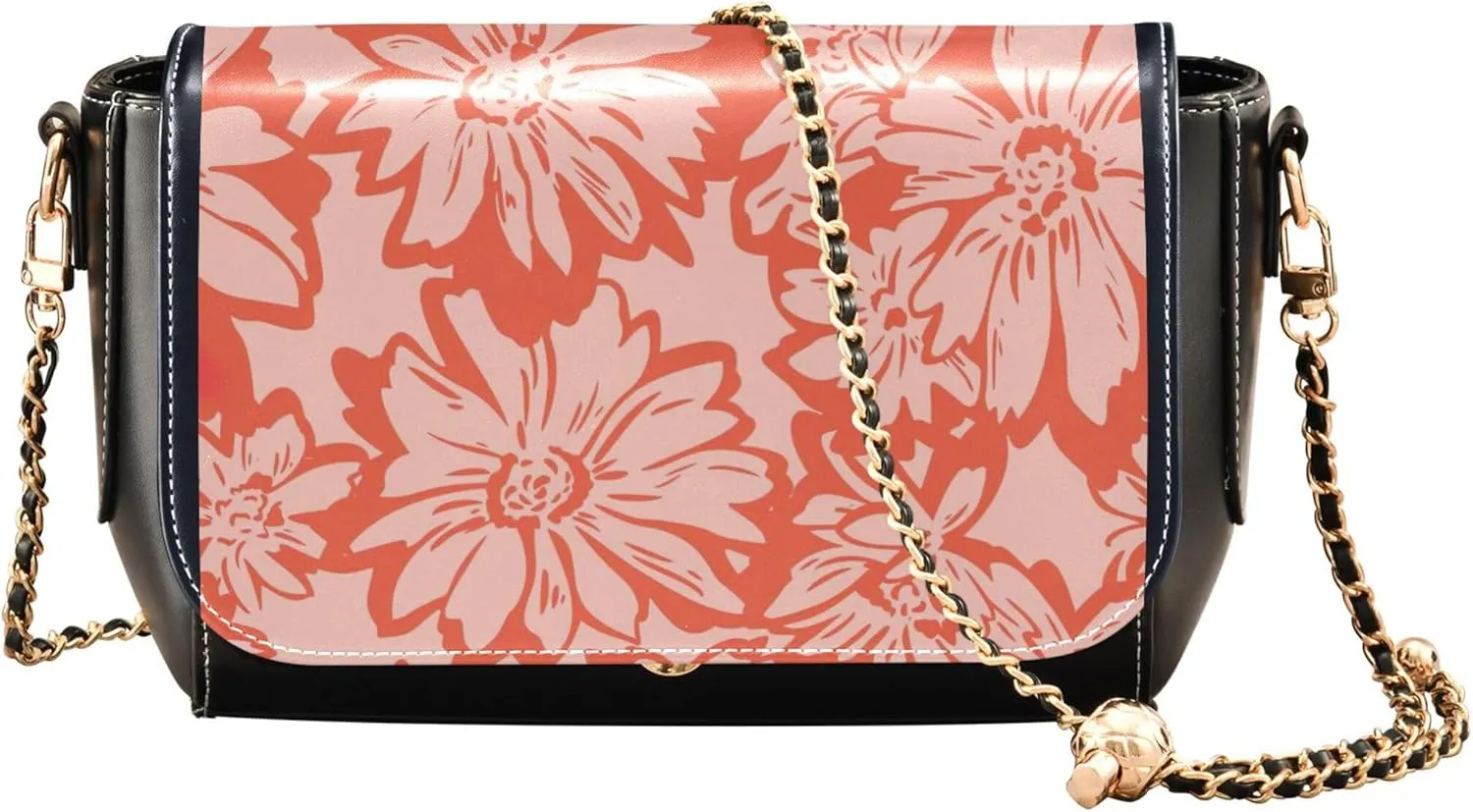 Cute Print Women Shoulder Leather Bags, Large Floral Red Crossbody Bags for Women Wallet Satchel with Chain Strap
