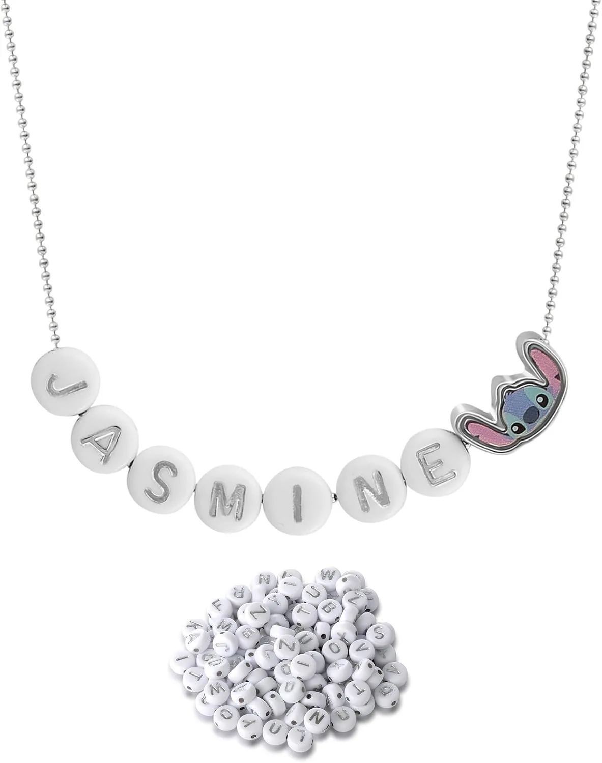 Disney DIY Stitch Name Necklace Official License, 16" Necklace with Letter Beads for a Custom Necklace