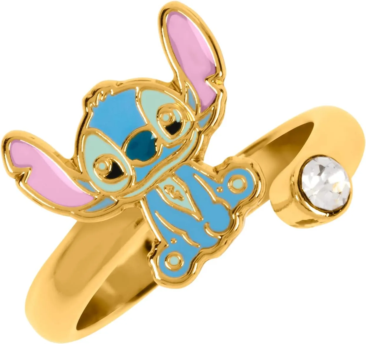 Disney Lilo & Stitch Blue & Pink Gold Plated Clear Stone Ring RF00393YRWL, One Size, Metal, No Gemstone