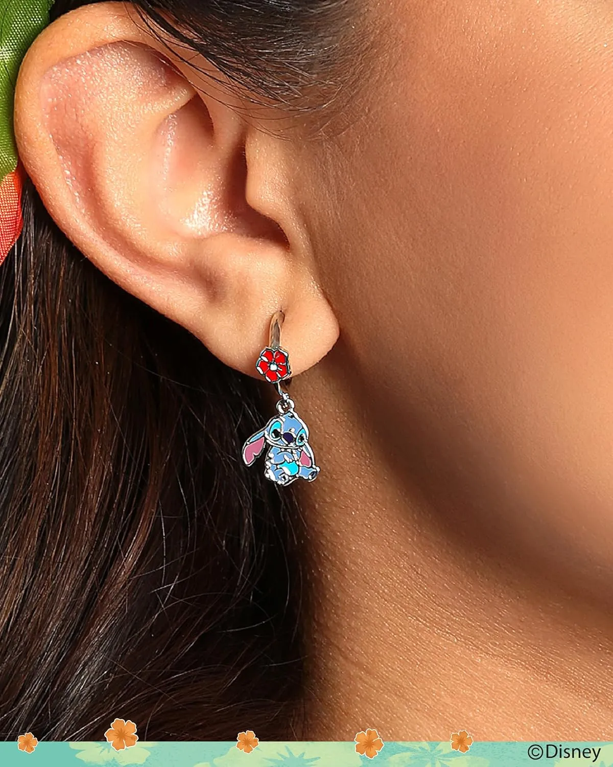 Disney Lilo & Stitch Hoop Earrings for Women  Officially Licensed Enamel and Silver Flash-Plated Stitch Dangle Earrings