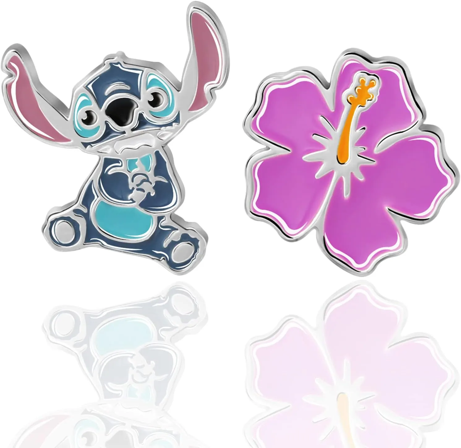 Disney Lilo & Stitch Stud Earrings - Mismatch Flower & Stitch Sterling Silver Earrings - Disney Jewelry - Officially Licensed