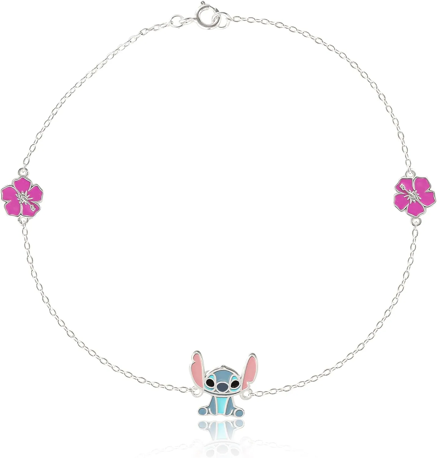 Disney Stitch Anklet Sterling Silver Ankle Bracelet for Women Official License, 9" Womens Anklet
