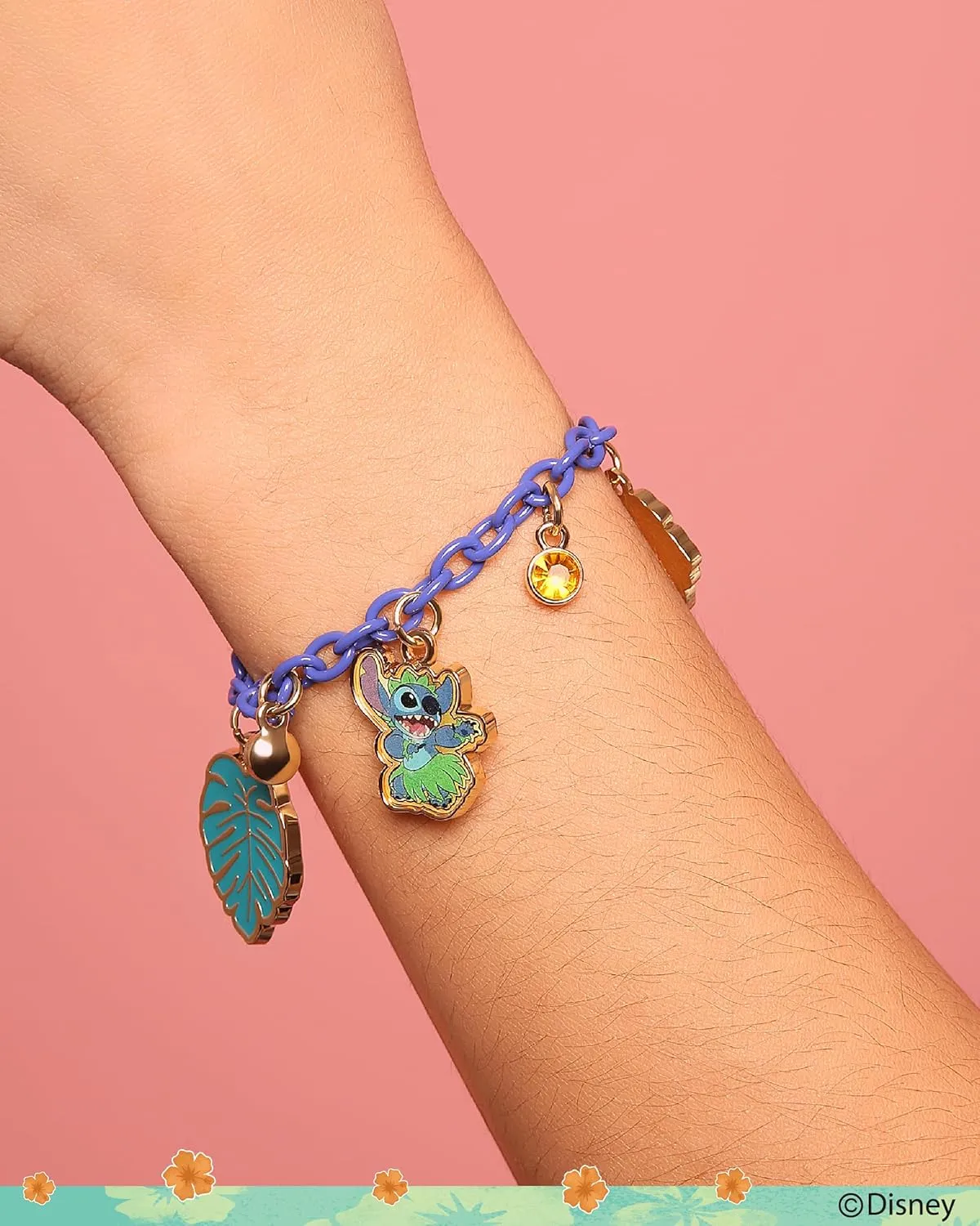 Disney Stitch Charm Bracelet for Women Official License, 6.5" 1" Fashion Jewelry Bracelet with Stitch Charms