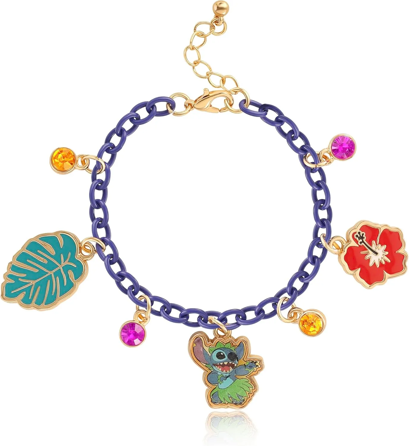 Disney Stitch Charm Bracelet for Women Official License, 6.5" 1" Fashion Jewelry Bracelet with Stitch Charms