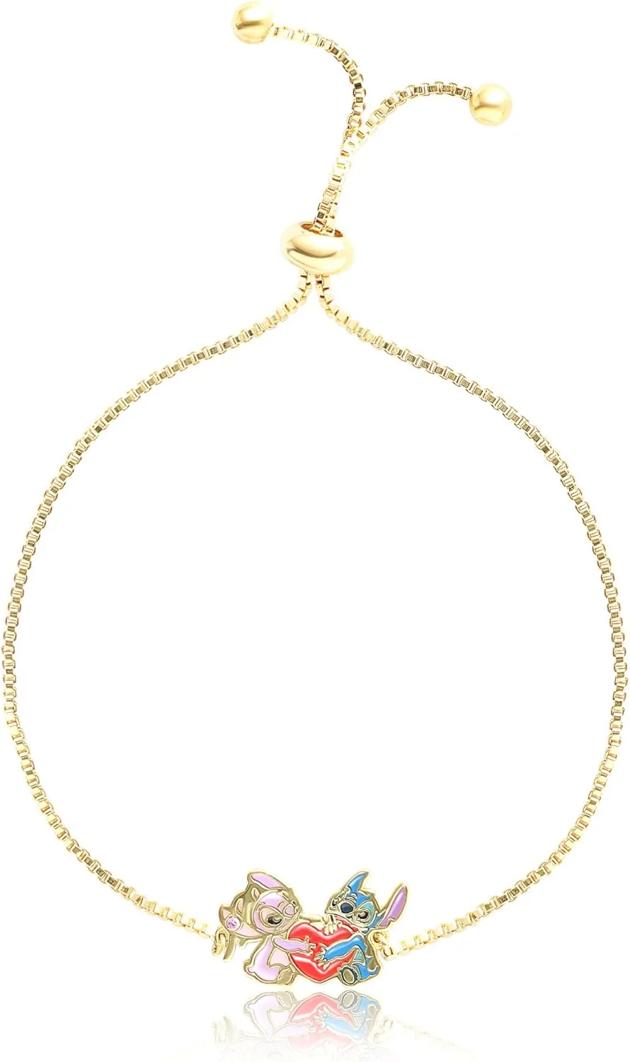 Disney Womens Stitch and Angel Heart Lariat Bracelet - 18kt Flash Plated Adjustable Stitch Bracelet Officially Licensed