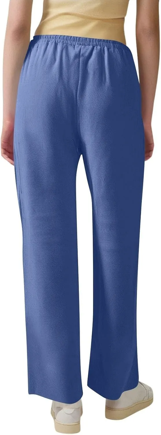 Dress Pants Women High Waisted,Womens Sweatpants Palazzo Straight Leg Trousers Linen Cotton Dressy