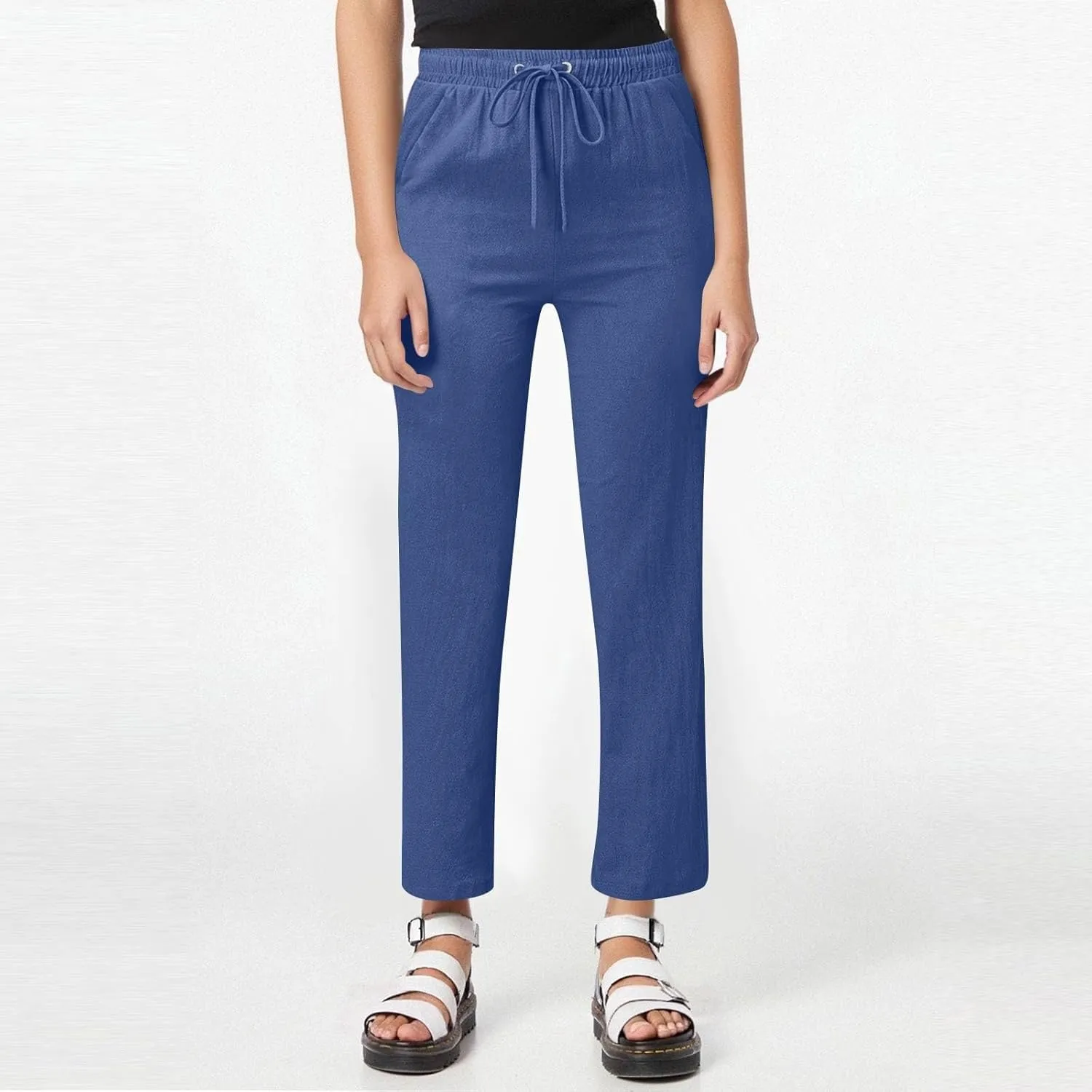 Dress Pants Women High Waisted,Womens Sweatpants Palazzo Straight Leg Trousers Linen Cotton Dressy