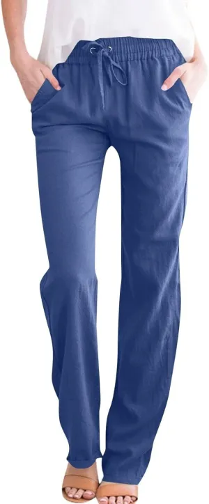 Dress Pants Women High Waisted,Womens Sweatpants Palazzo Straight Leg Trousers Linen Cotton Dressy