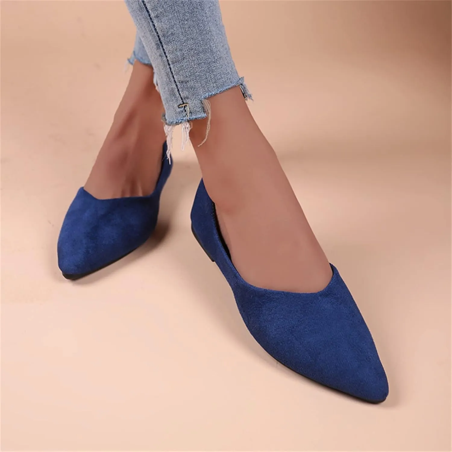 Dress Shoes for Women Suede Flat Shoes Slip On Ballet Flats Pointed Toe Walking Shoes Business Shoes Office Shoes