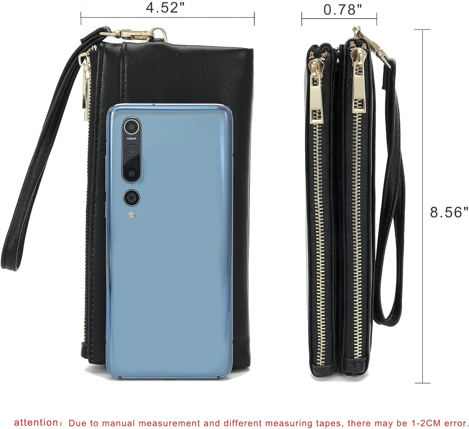 Earnda Thin Wallet Keychain Wristlet for Women Credit Card Holder Organizer Large Ladies Travel Clutch Purse Black