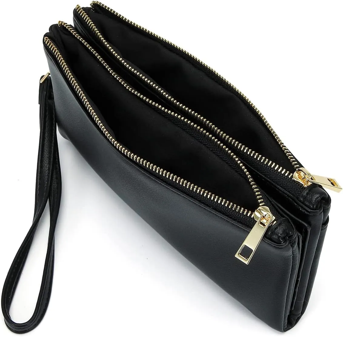 Earnda Thin Wallet Keychain Wristlet for Women Credit Card Holder Organizer Large Ladies Travel Clutch Purse Black