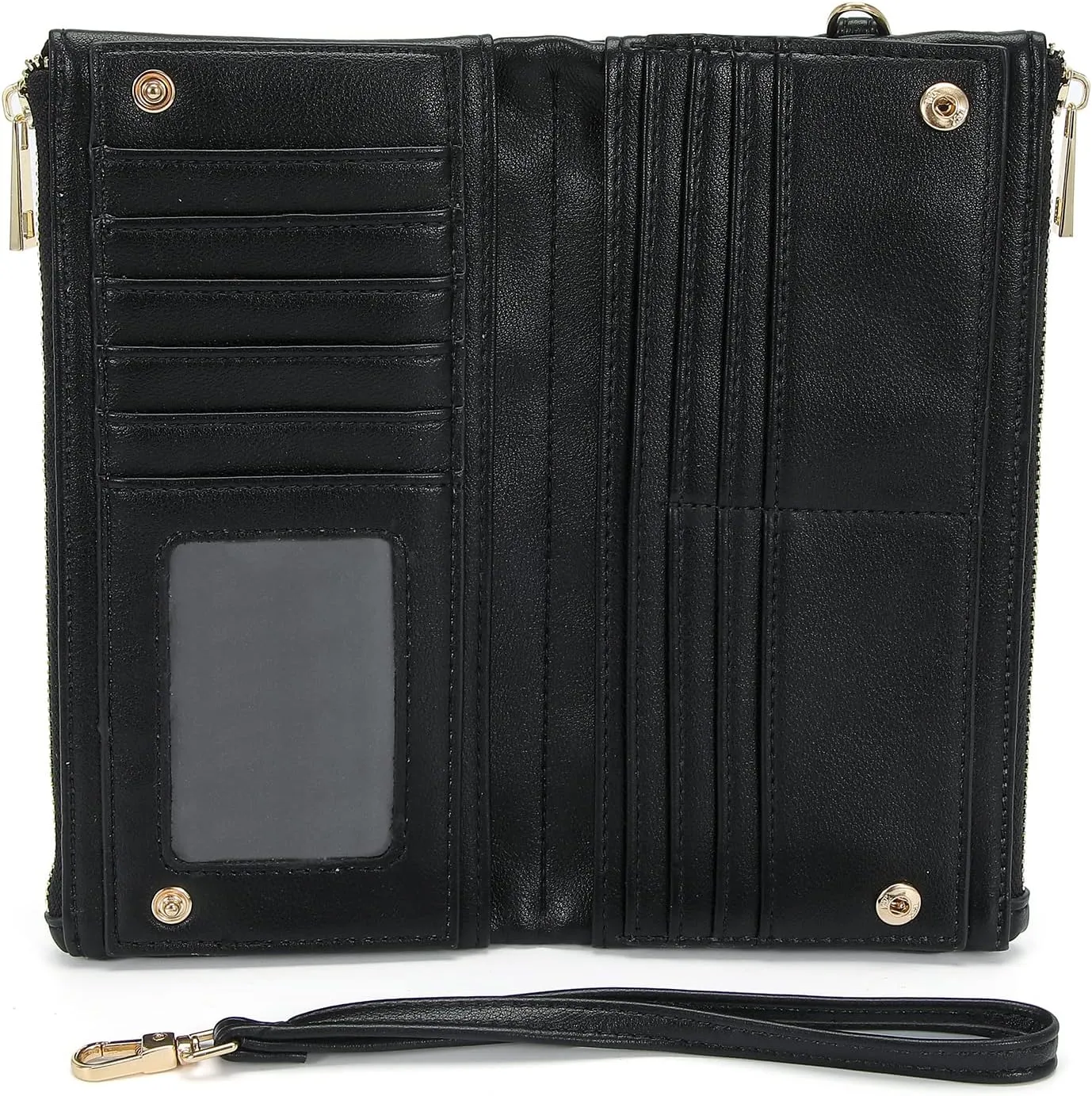 Earnda Thin Wallet Keychain Wristlet for Women Credit Card Holder Organizer Large Ladies Travel Clutch Purse Black