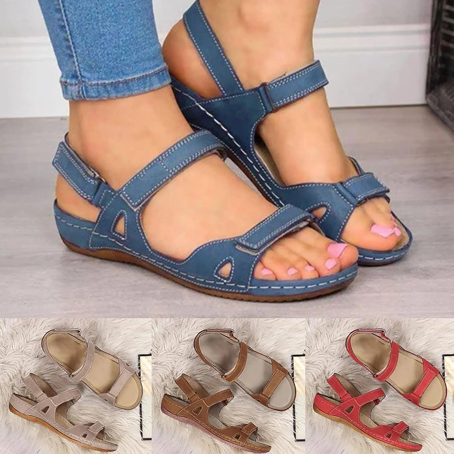 Eduavar Wedge Sandals for Women, Womens Sandals Orthopedic Sandals Dressy Open Toe Low Heel Sandals with Ankle Strap