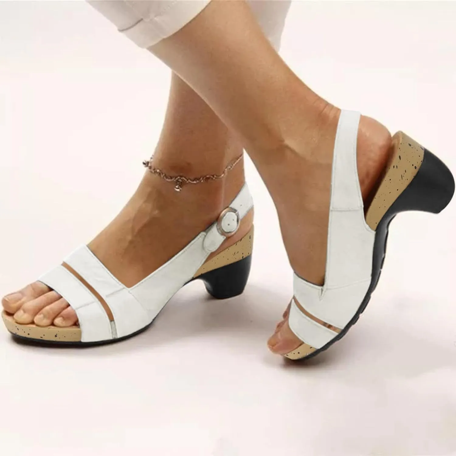 Eduavar Womens Sandals Dressy, Sandals Women Orthopedic Sandals Dressy Open Toe Low Heel Sandals with Ankle Strap