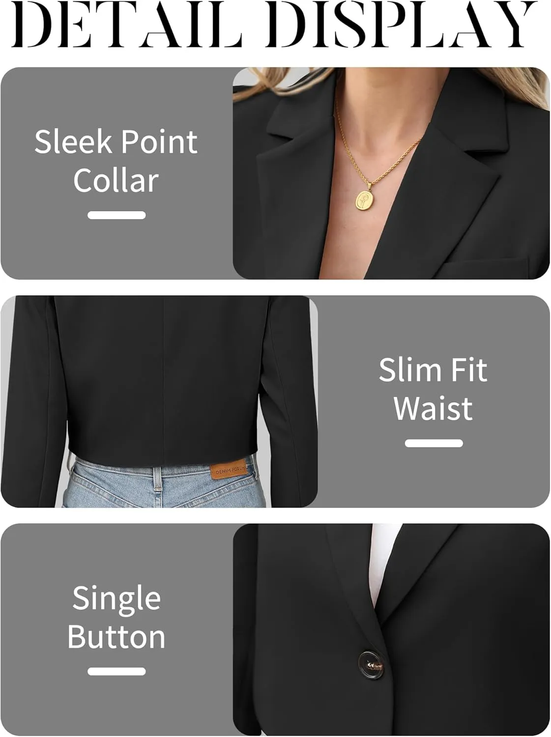 ELLEVEN Womens Cropped Blazer Business Casual Open Front Long Sleeve One Button Jacket
