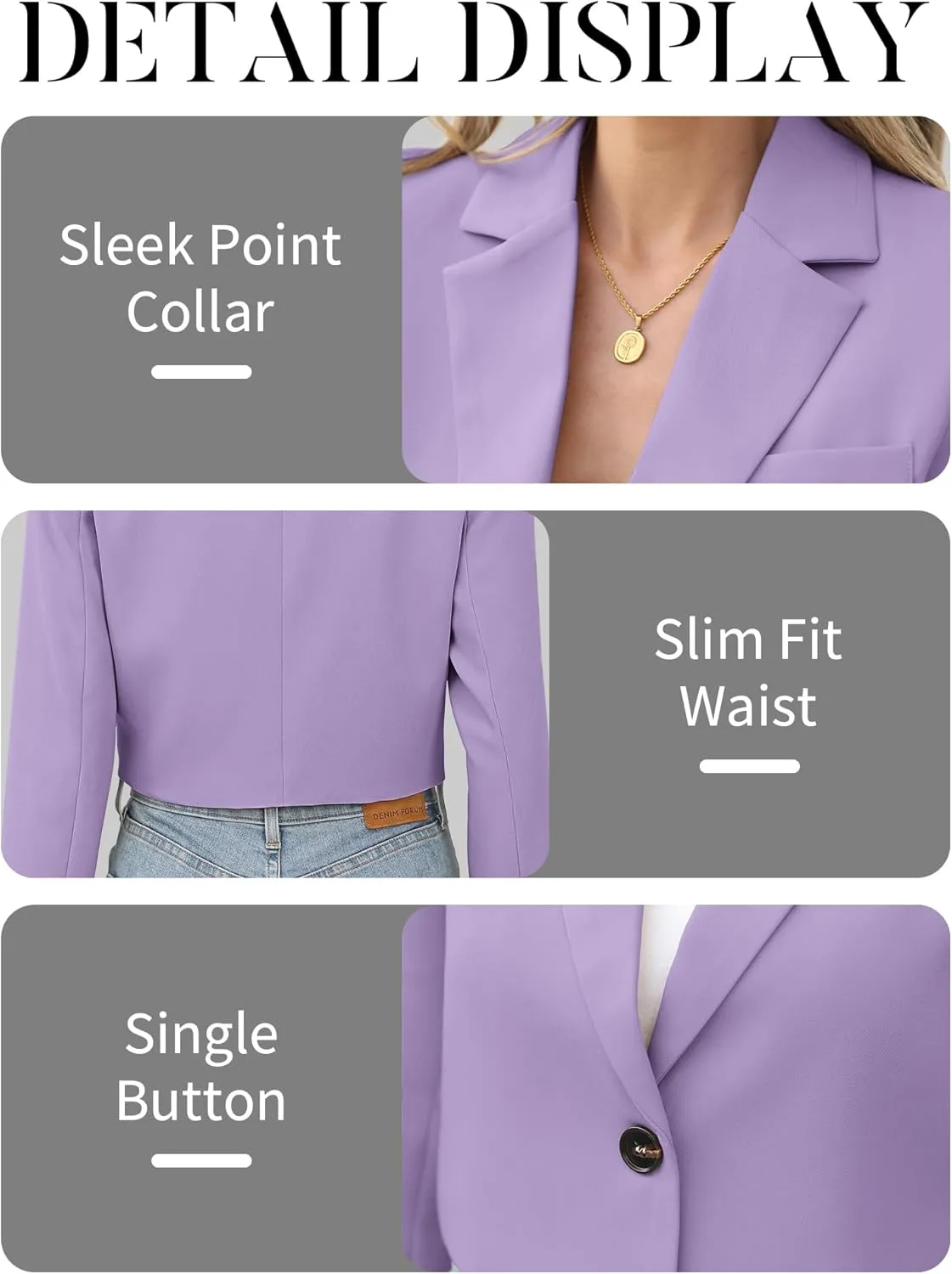 ELLEVEN Womens Cropped Blazer Business Casual Open Front Long Sleeve One Button Jacket