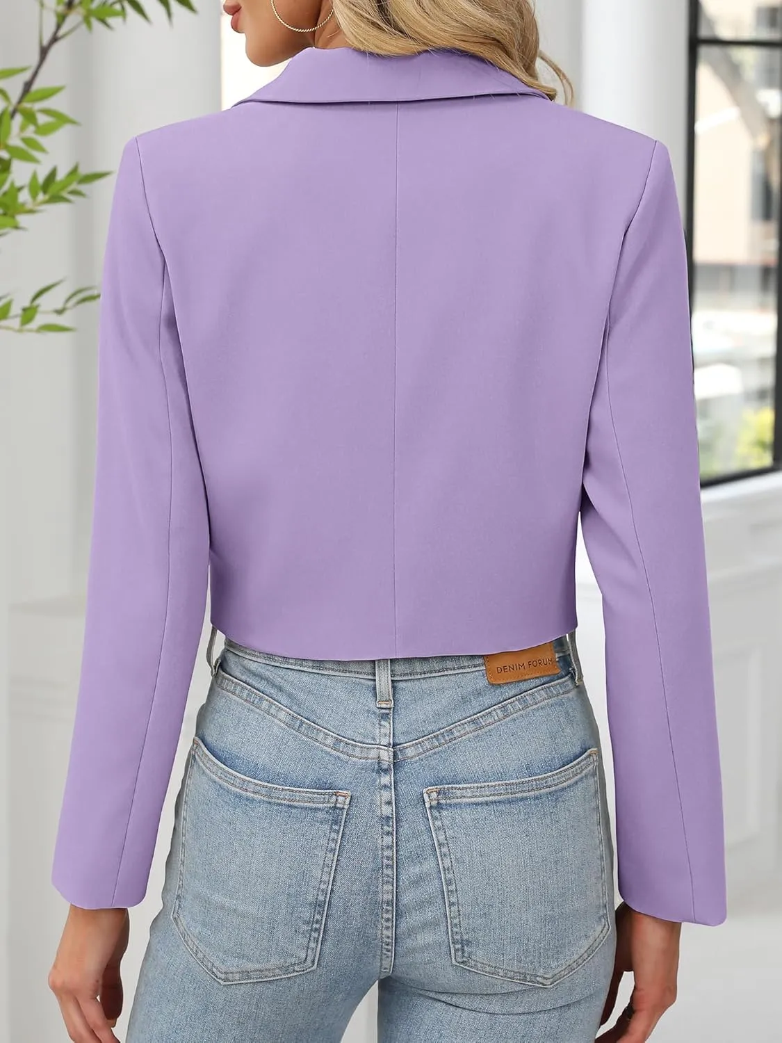 ELLEVEN Womens Cropped Blazer Business Casual Open Front Long Sleeve One Button Jacket