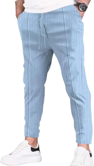 evzosrz Mens Stripe Casual Pants Straight Joggers Slim Fit Drawstring Lightweight Yoga Lounge Joggers Stretch Fall Trousers