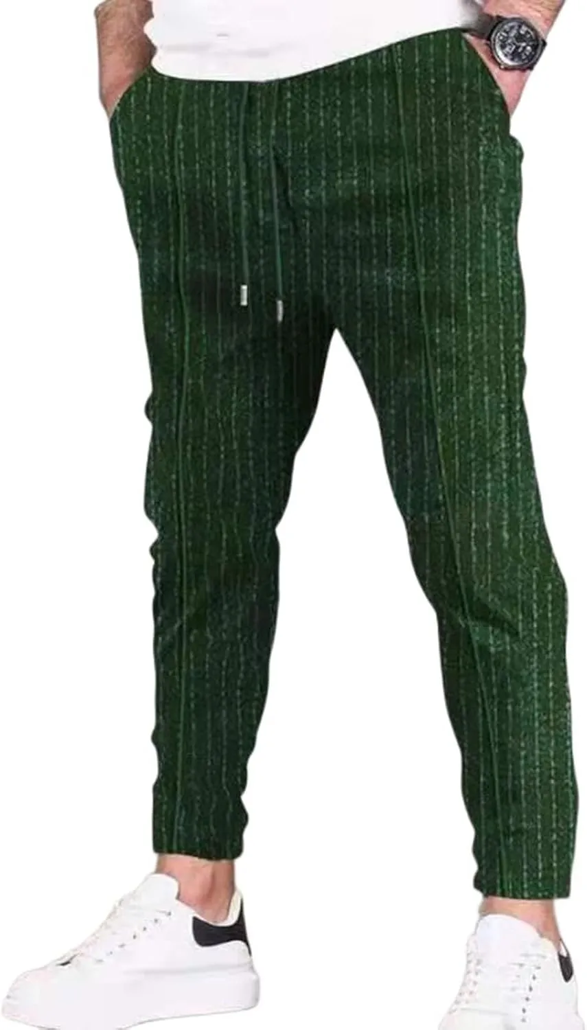 evzosrz Mens Stripe Casual Pants Straight Joggers Slim Fit Drawstring Lightweight Yoga Lounge Joggers Stretch Fall Trousers