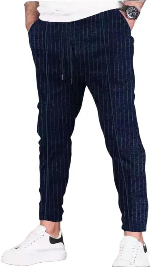 evzosrz Mens Stripe Casual Pants Straight Joggers Slim Fit Drawstring Lightweight Yoga Lounge Joggers Stretch Fall Trousers