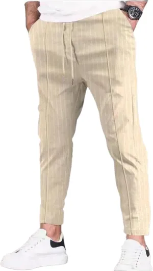 evzosrz Mens Stripe Casual Pants Straight Joggers Slim Fit Drawstring Lightweight Yoga Lounge Joggers Stretch Fall Trousers
