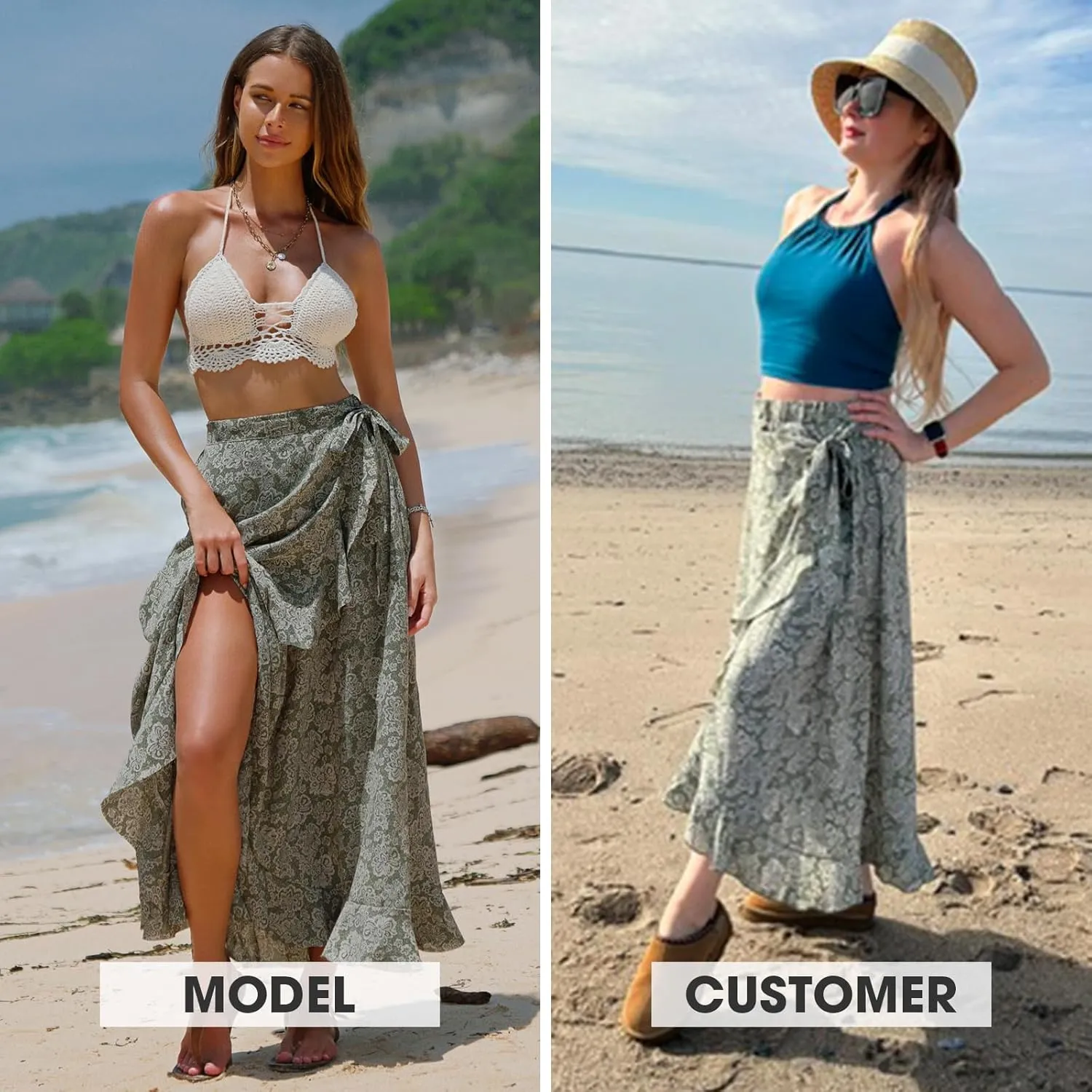 EXLURA Womens Floral Print High Waisted Wrap Long Maxi Skirts Ruffle Hem Self Tie Knot Summer Chiffon Midi Skirts 2025