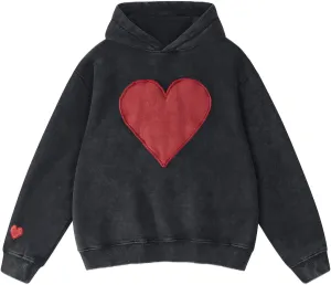FAIABLE Womens Oversized Heart Patch Couples Hoodies Sweatshirts Heavyweight Vintage Fleece Hoodies for Women 2025