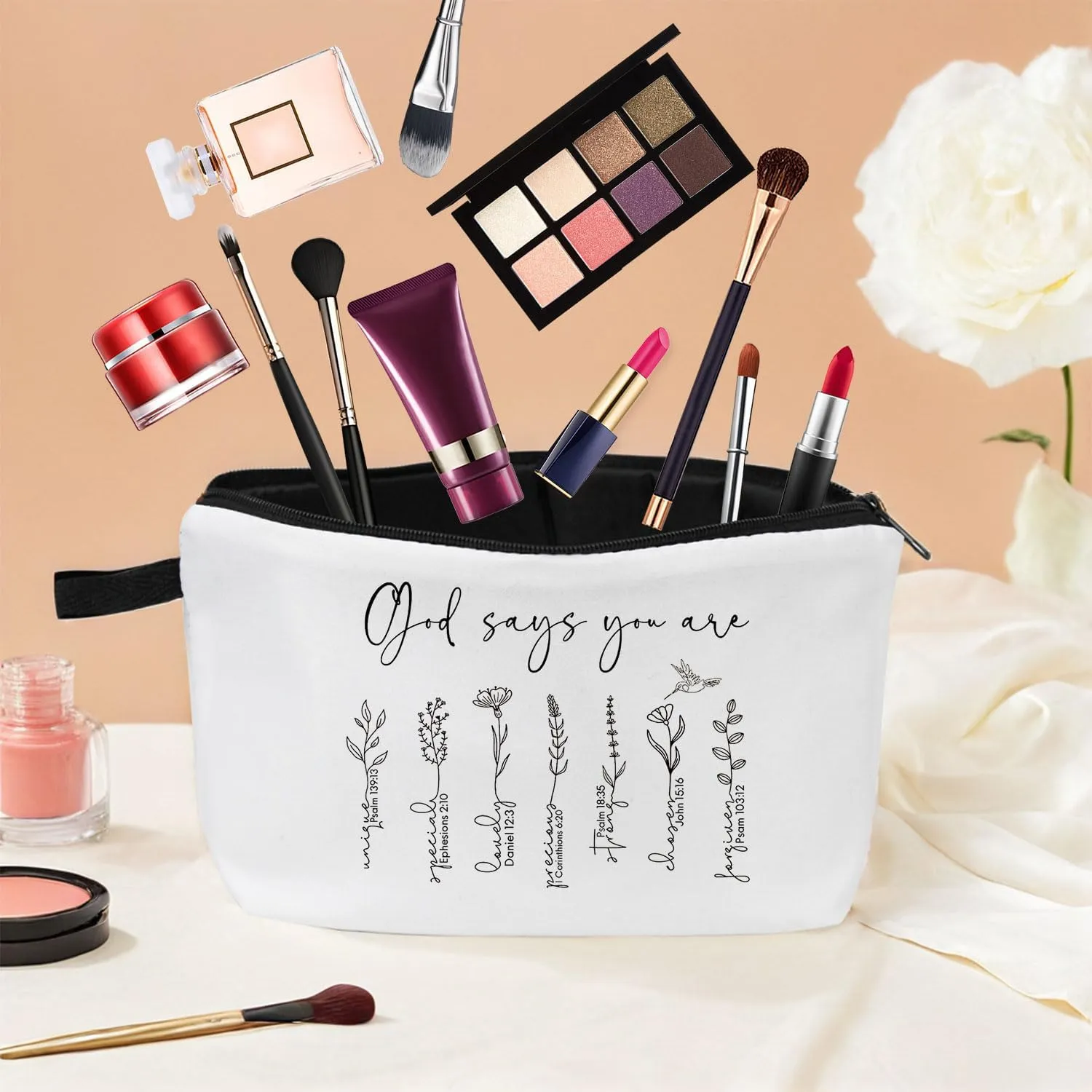 Faith-Inspired Cosmetic Bag 'God Says You Are' Uplifting Art Print Design Devotional Travel & Vanity Organizer Unique Gift Idea for Spiritual Journey Enthusiasts Bible Verse Bag