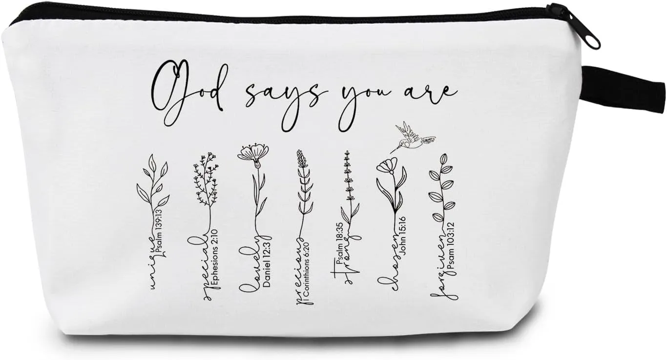 Faith-Inspired Cosmetic Bag 'God Says You Are' Uplifting Art Print Design Devotional Travel & Vanity Organizer Unique Gift Idea for Spiritual Journey Enthusiasts Bible Verse Bag
