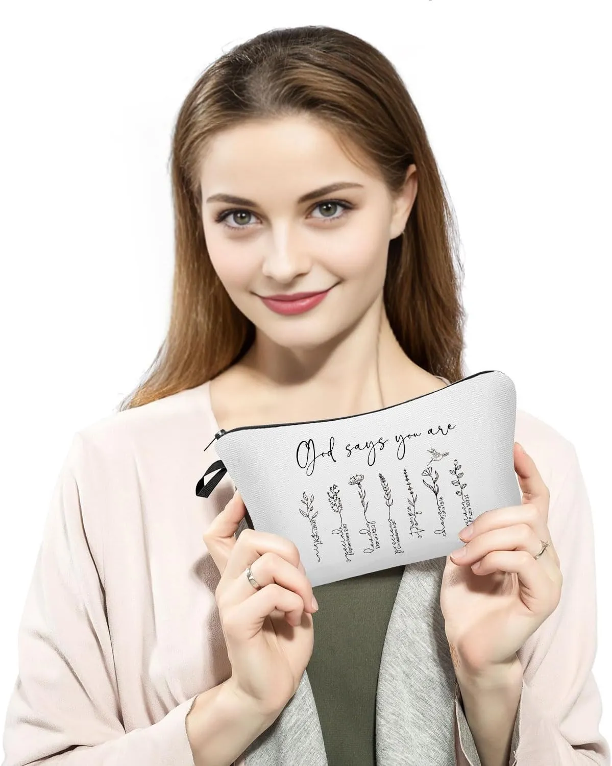 Faith-Inspired Cosmetic Bag 'God Says You Are' Uplifting Art Print Design Devotional Travel & Vanity Organizer Unique Gift Idea for Spiritual Journey Enthusiasts Bible Verse Bag