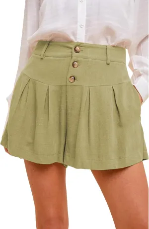 Famulily Summer Cute Shorts for Women High Waisted Linen Shorts Back Elastic Waist Pleated Wide Leg Shorts with Pockets 2024