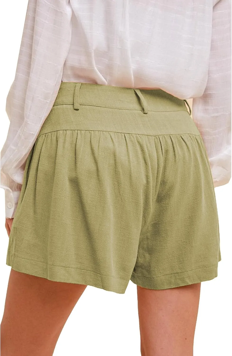 Famulily Summer Cute Shorts for Women High Waisted Linen Shorts Back Elastic Waist Pleated Wide Leg Shorts with Pockets 2024