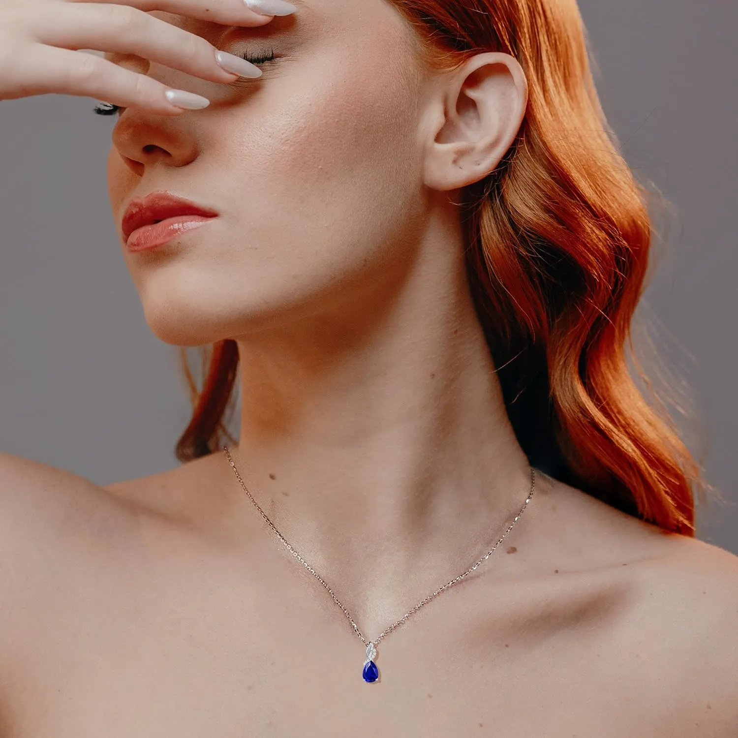 FANCIME 14K Solid White Gold Teardrop Pendant with Diamond Birthstone Necklace Birthday Gifts for Mom Women, Sterling Silver Chain 16"   2" Extender