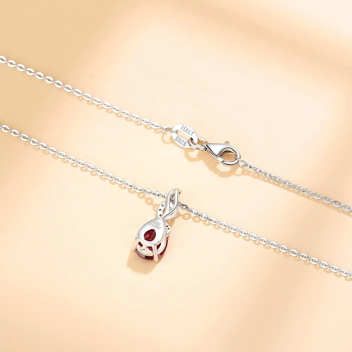 FANCIME 14K Solid White Gold Teardrop Pendant with Diamond Birthstone Necklace Birthday Gifts for Mom Women, Sterling Silver Chain 16"   2" Extender