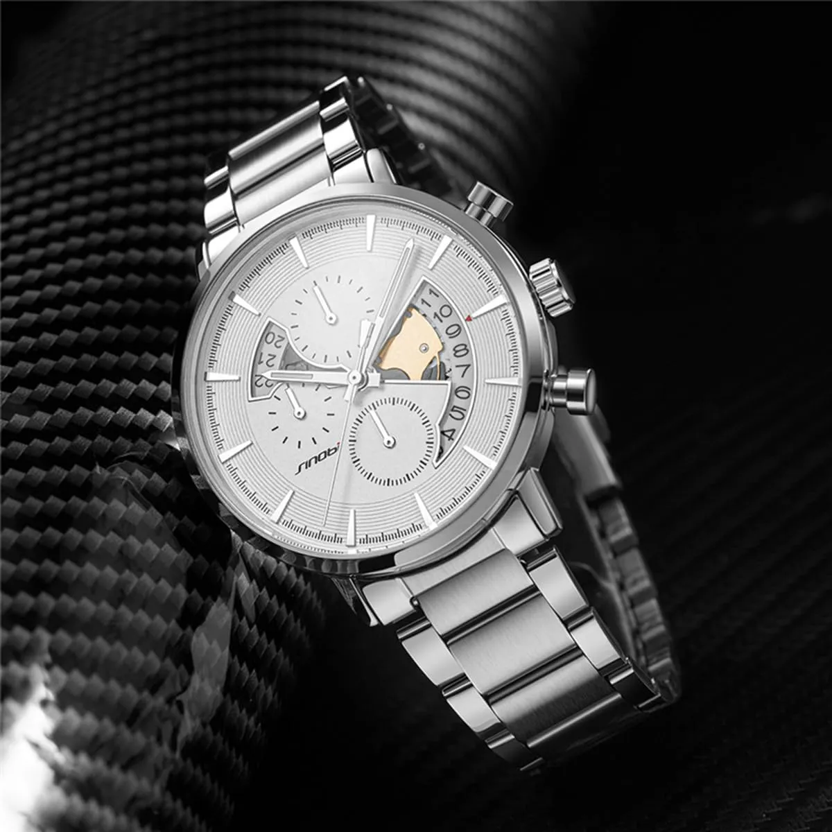 FANMIS Men's Fashion Simple Sport Watch Minimalist Chronograph Multi-Function Hollow-Out Wrist Watch Luxury Business Dress Wrist Watch Luminous Waterproof Stainless Steel Watch