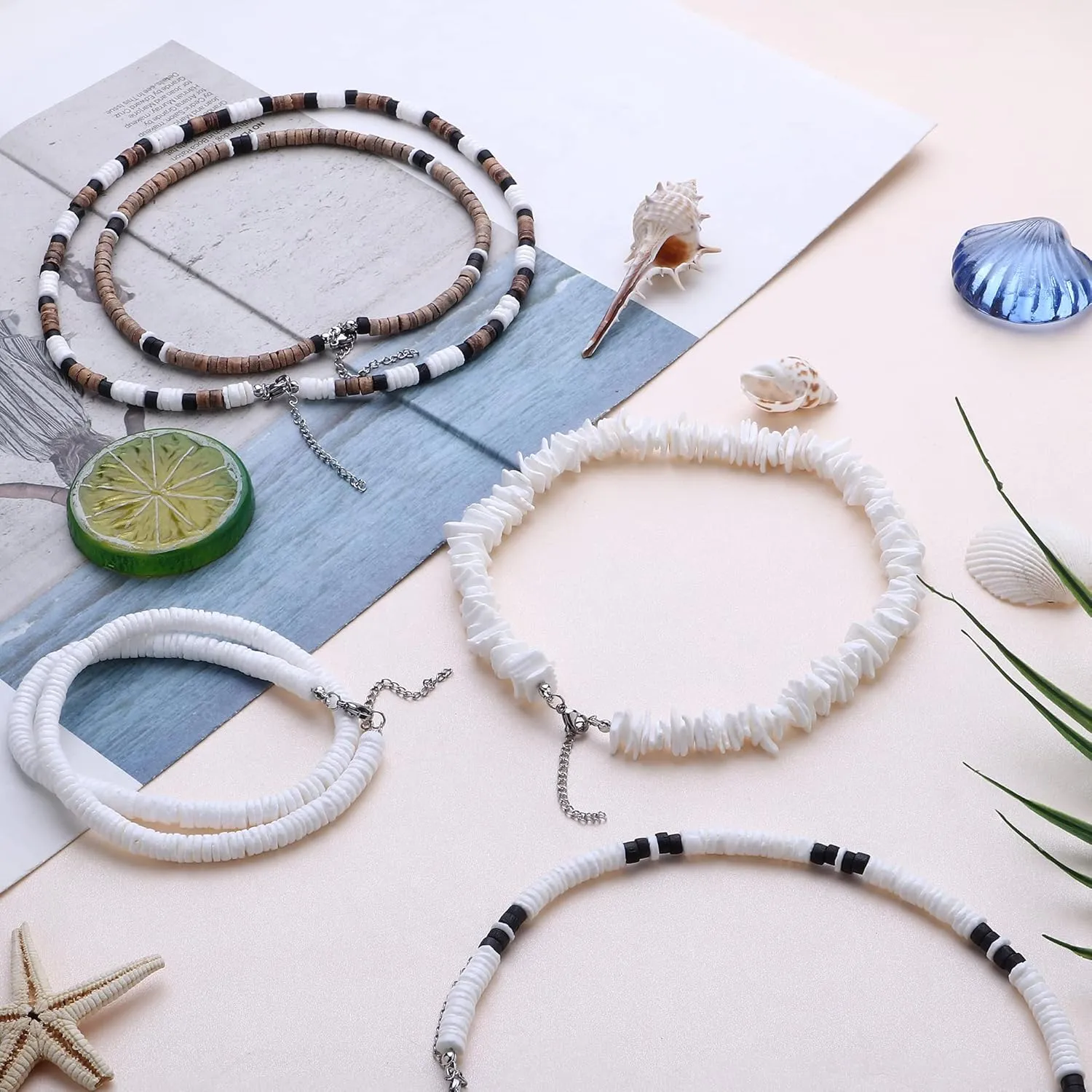 FASACCO Surfer Puka Shell Beach Choker Necklace