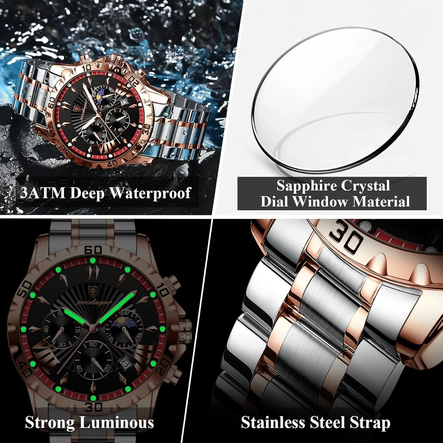 Fashion Watch for Man Luxury Waterproof Luminous Chronograph Date Men Watch Stainless Steel Business Quartz Men's Watches