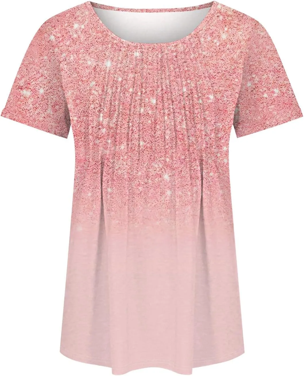 Fashion Womens Tops Dressy Tee Shirts Short Sleeve Pleated Dressy Casual Scoop Neck Summer Tops Blouses