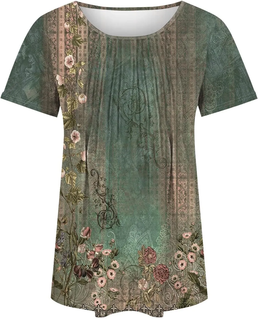 Fashion Womens Tops Dressy Tee Shirts Short Sleeve Pleated Dressy Casual Scoop Neck Summer Tops Blouses