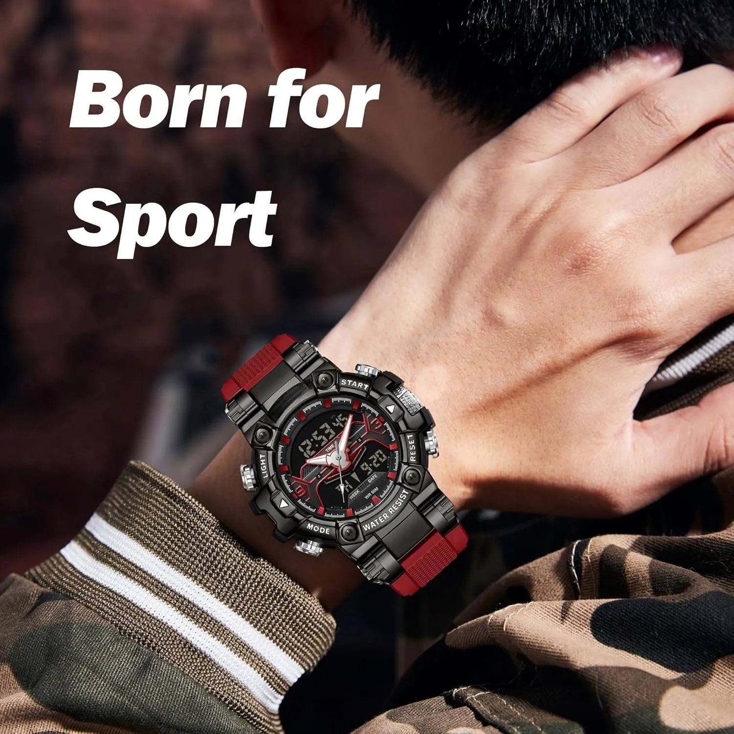 findtime Digital Watches for Men Tactical Sports 5ATM Waterproof Watch Digital Large Face LED Backlight Wristwatch Stopwatch Alarm Tactical Electronic Watch