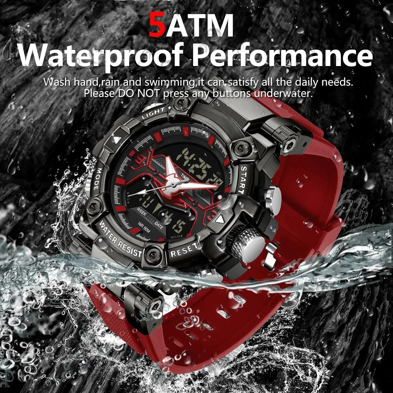 findtime Digital Watches for Men Tactical Sports 5ATM Waterproof Watch Digital Large Face LED Backlight Wristwatch Stopwatch Alarm Tactical Electronic Watch