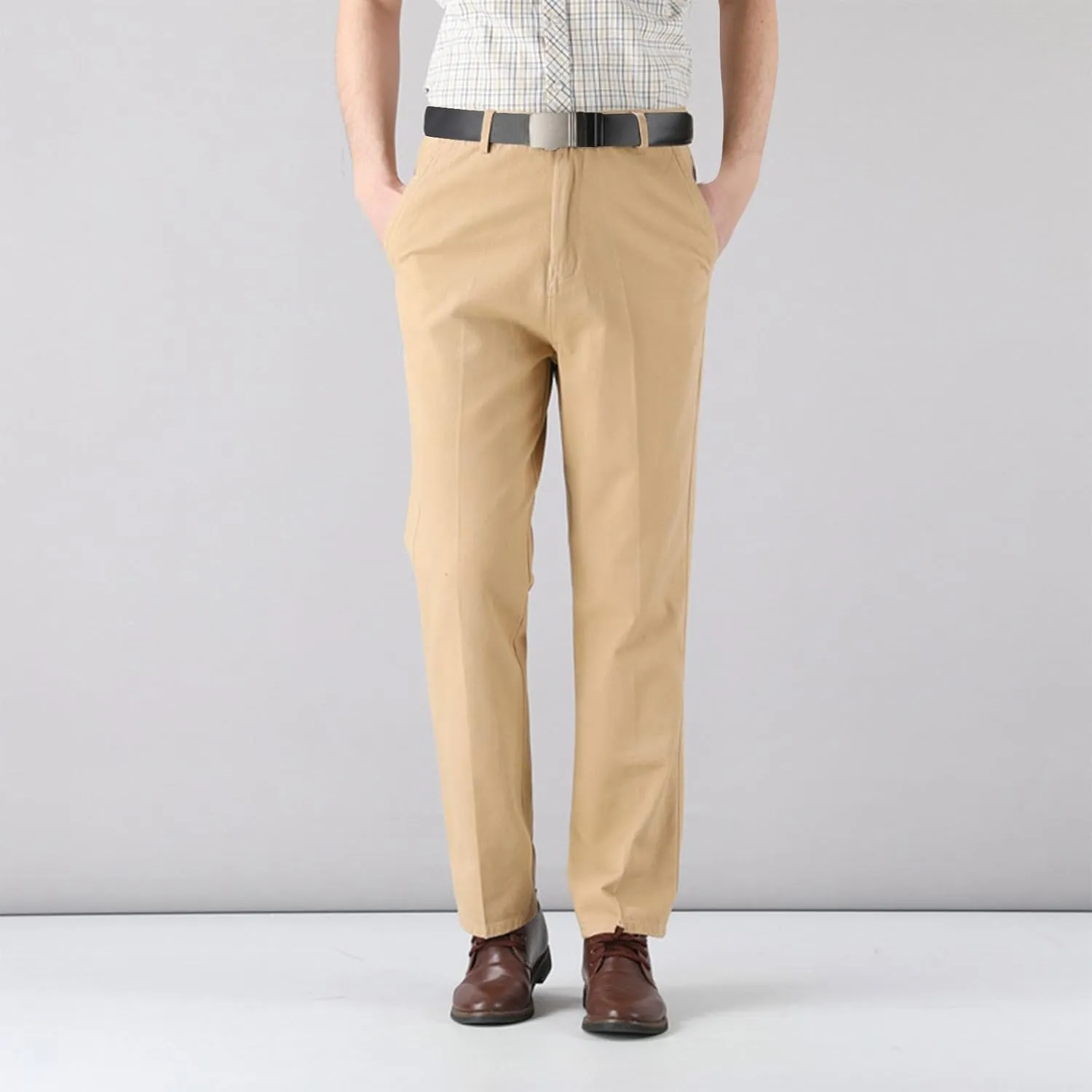 Finelylove Dress Pants for Men Regular Fit Stretch Chino Pants Flat Front Straight Business Work Pants Casual Trousers
