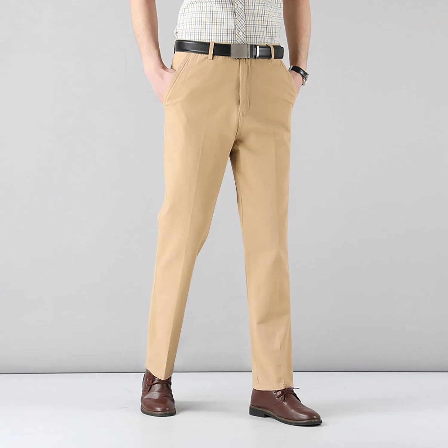 Finelylove Dress Pants for Men Regular Fit Stretch Chino Pants Flat Front Straight Business Work Pants Casual Trousers