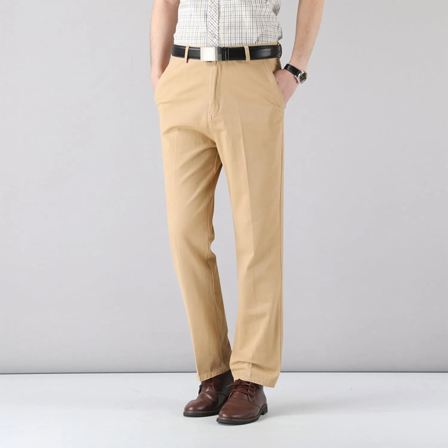 Finelylove Dress Pants for Men Regular Fit Stretch Chino Pants Flat Front Straight Business Work Pants Casual Trousers