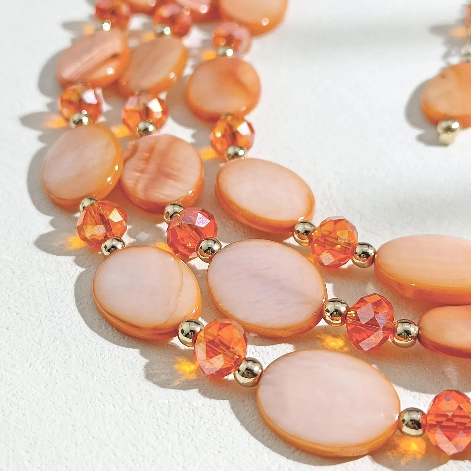 Firstmeet 3 Layered Beaded Necklace Set with Earrings Oval Shell Beads Jewelry Gift for Women
