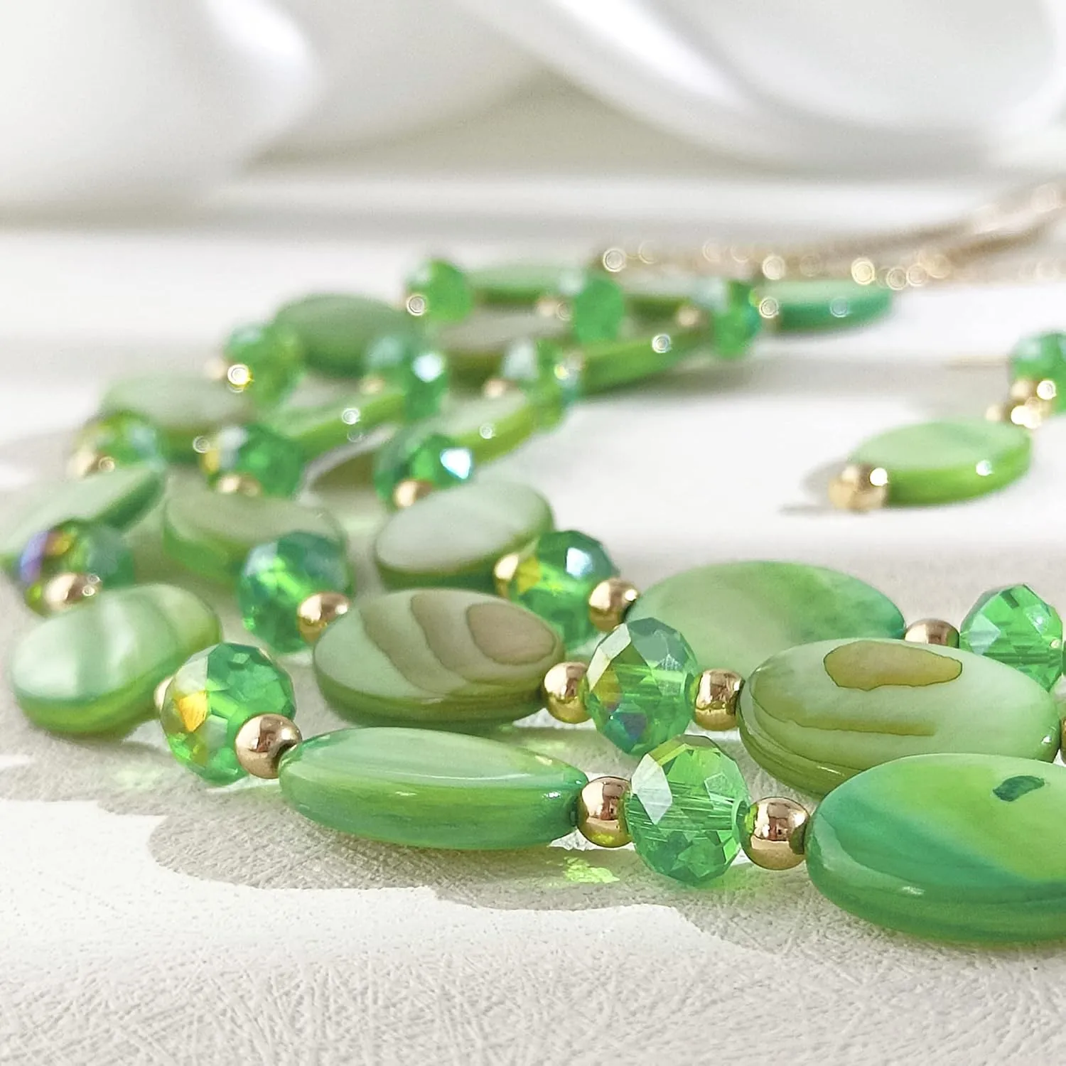 Firstmeet 3 Layered Beaded Necklace Set with Earrings Oval Shell Beads Jewelry Gift for Women
