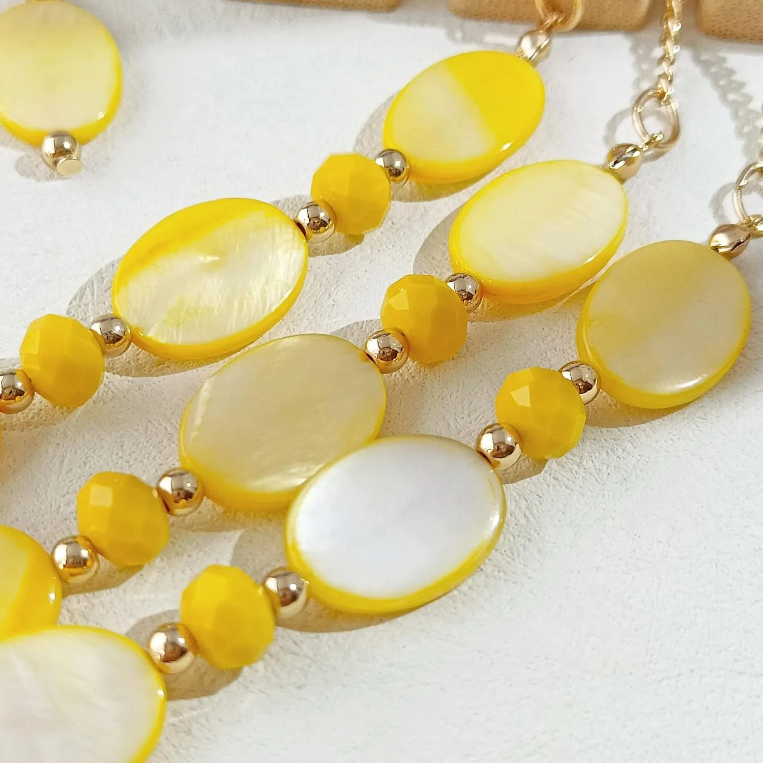 Firstmeet 3 Layered Beaded Necklace Set with Earrings Oval Shell Beads Jewelry Gift for Women
